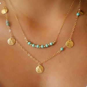 Boho Gold Turquoise Layered Necklace